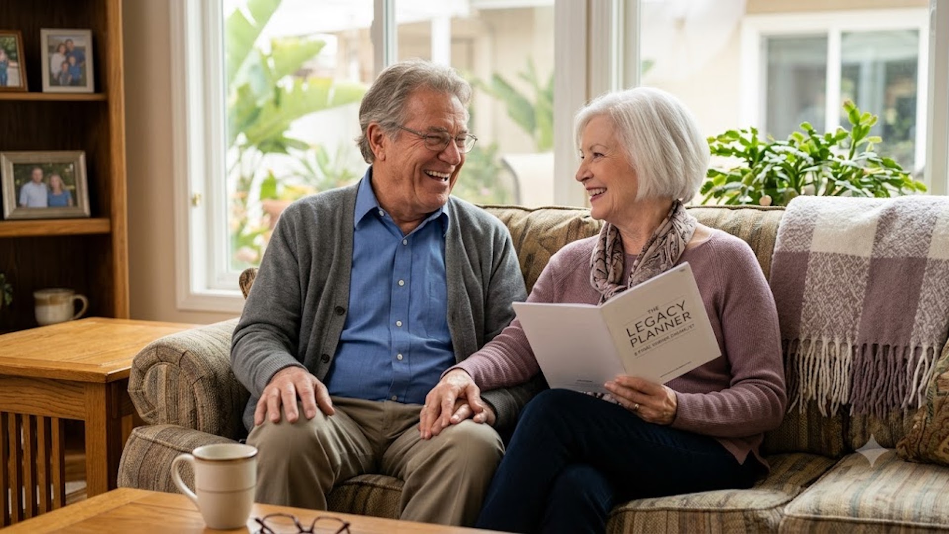 Happy senior couple relaxed at home thinking about senior final expense insurance protection