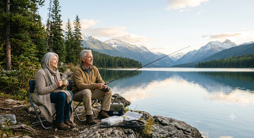Retired couple enjoying a peaceful day fishing during retirement because they have Guaranteed Income Annuities