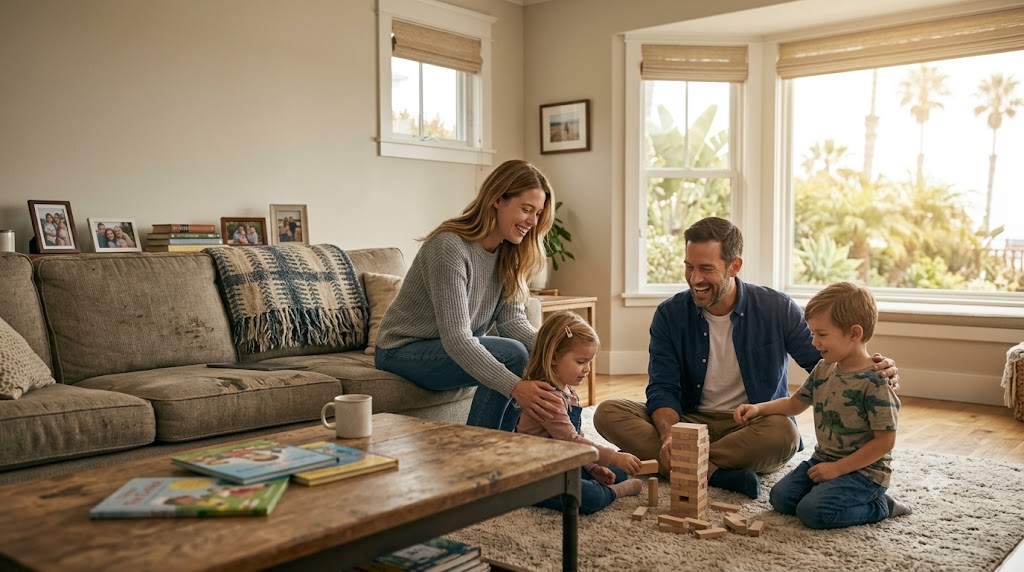 Parent spending time with children at home, representing family protection and the importance of protecting income with Individual Disability Insurance.
