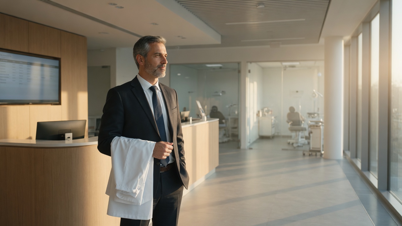 A dentist holding a white coat representing the importance of protecting your business income.