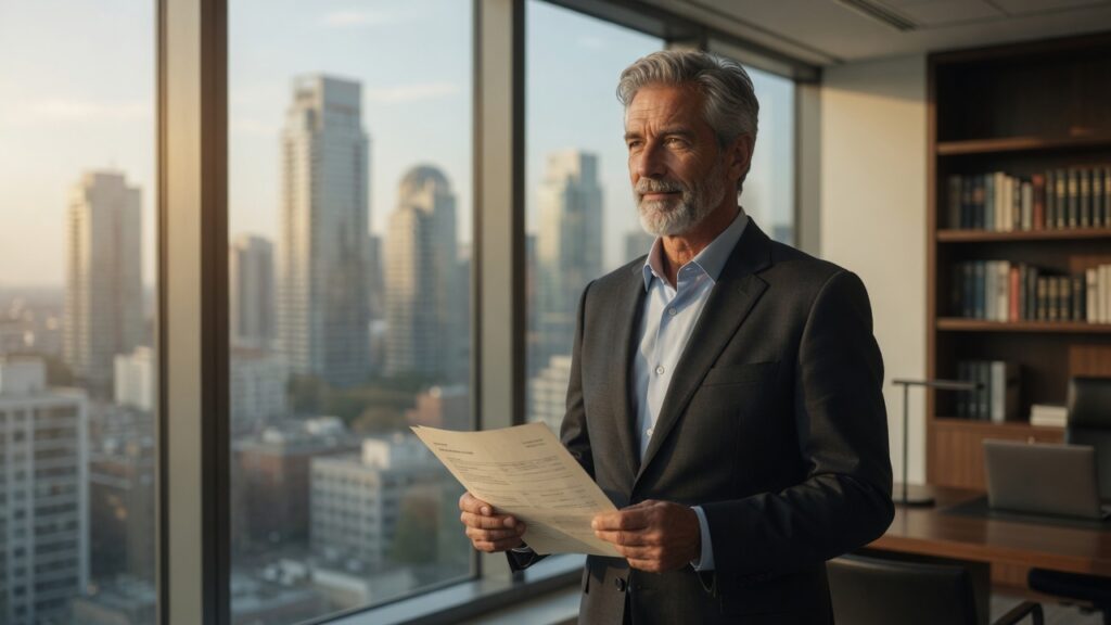 Business owner planning a secure future with tax-advantaged retirement strategies in a modern office.